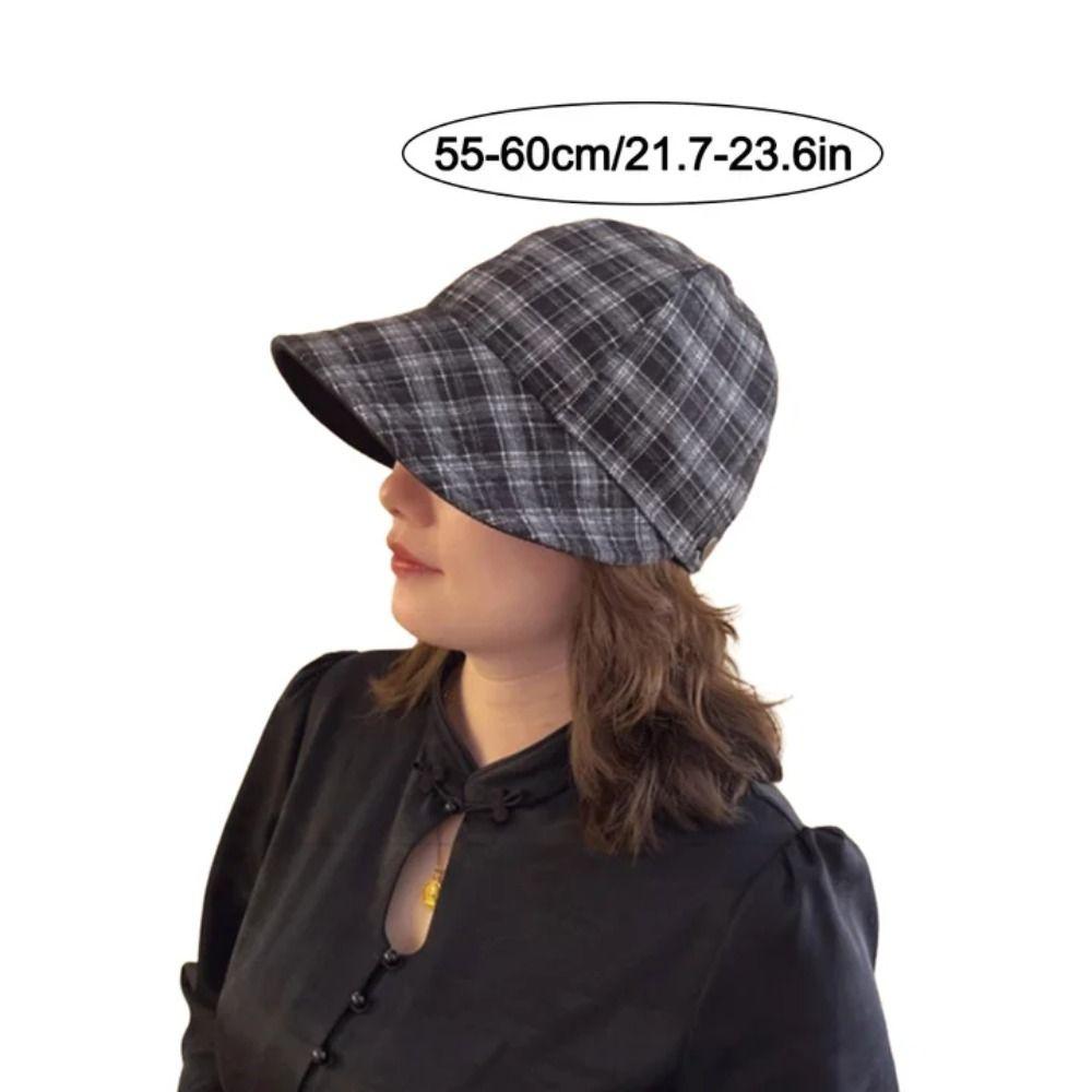 Double-side Baseball Cap Adjustable Peaked Cap Fashion Checkered Hat  for Women