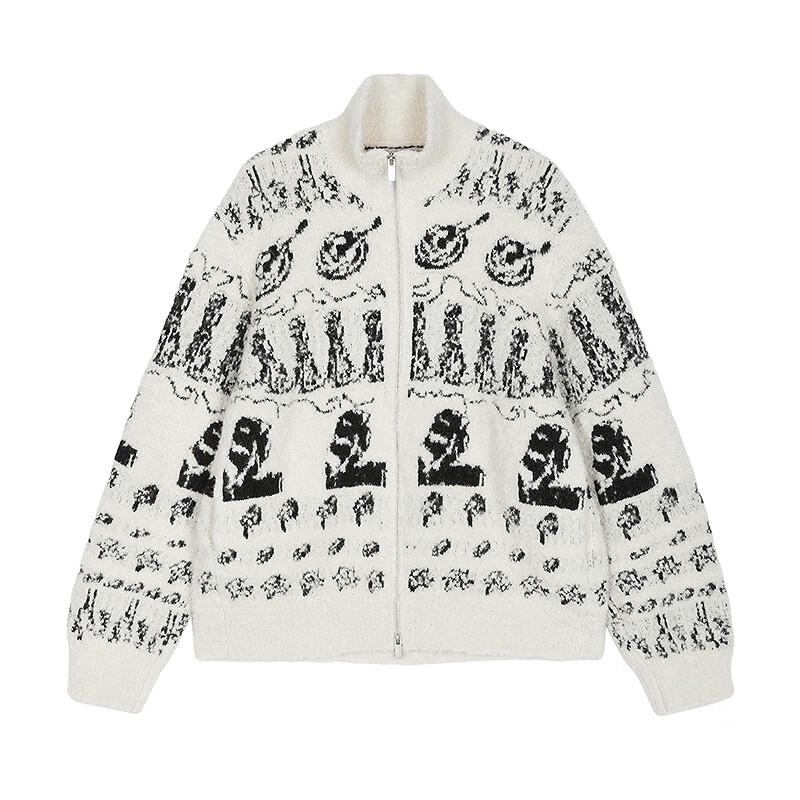 JNBY 2025 Autumn High-Neck Abstract Knit Cardigan