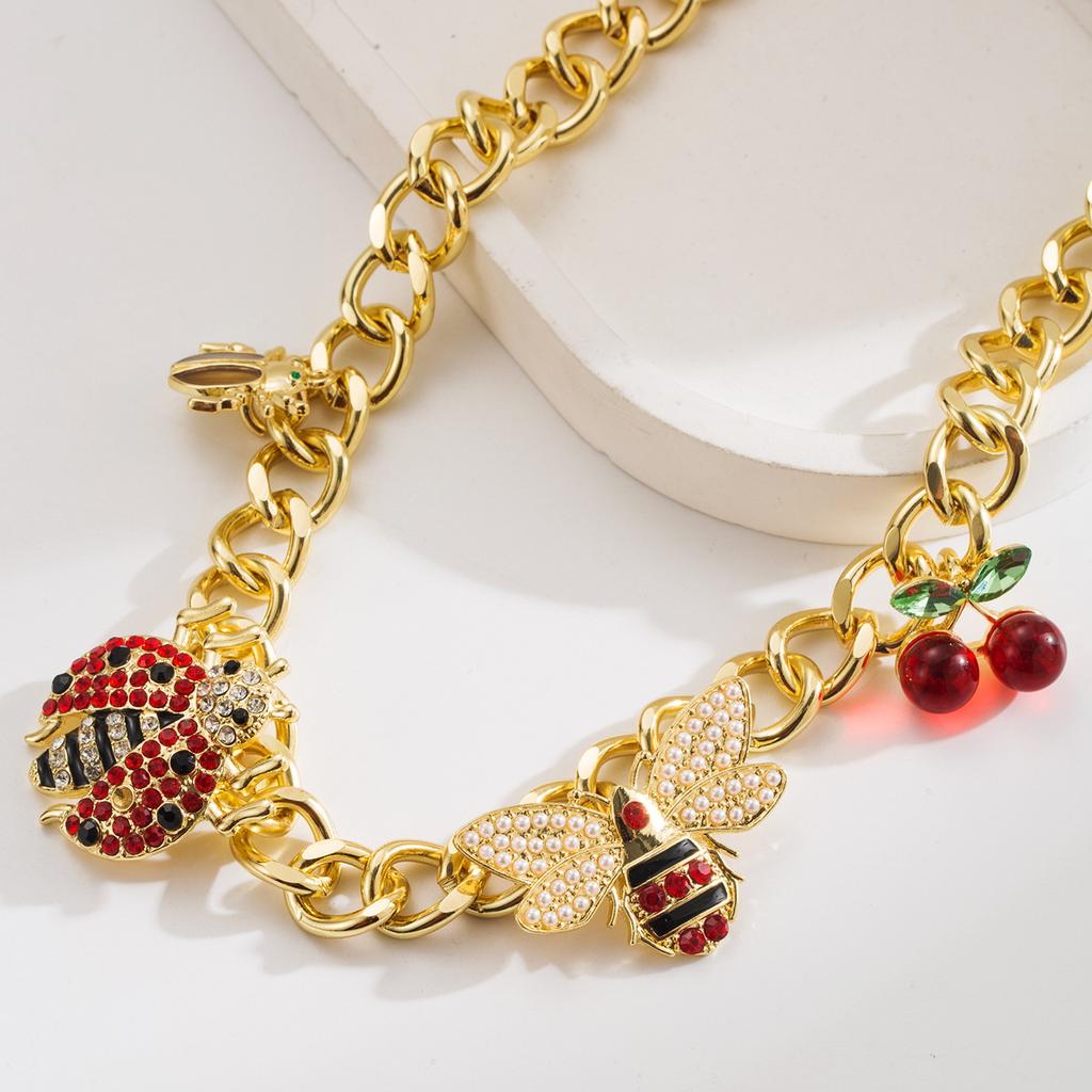 Trendy Hip-Hop Style Colorful Necklace for Women Simple Heart Insect Cherry Blossom Sunflower Necklace Set