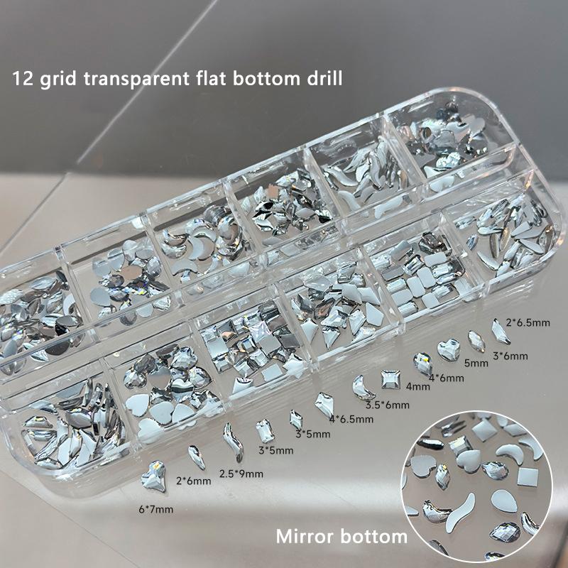 12 Grids Sparkle  Flat Bottom Glitter  Geometric Irregular Nail Art Decorations Diy Manicure Tool Accessories