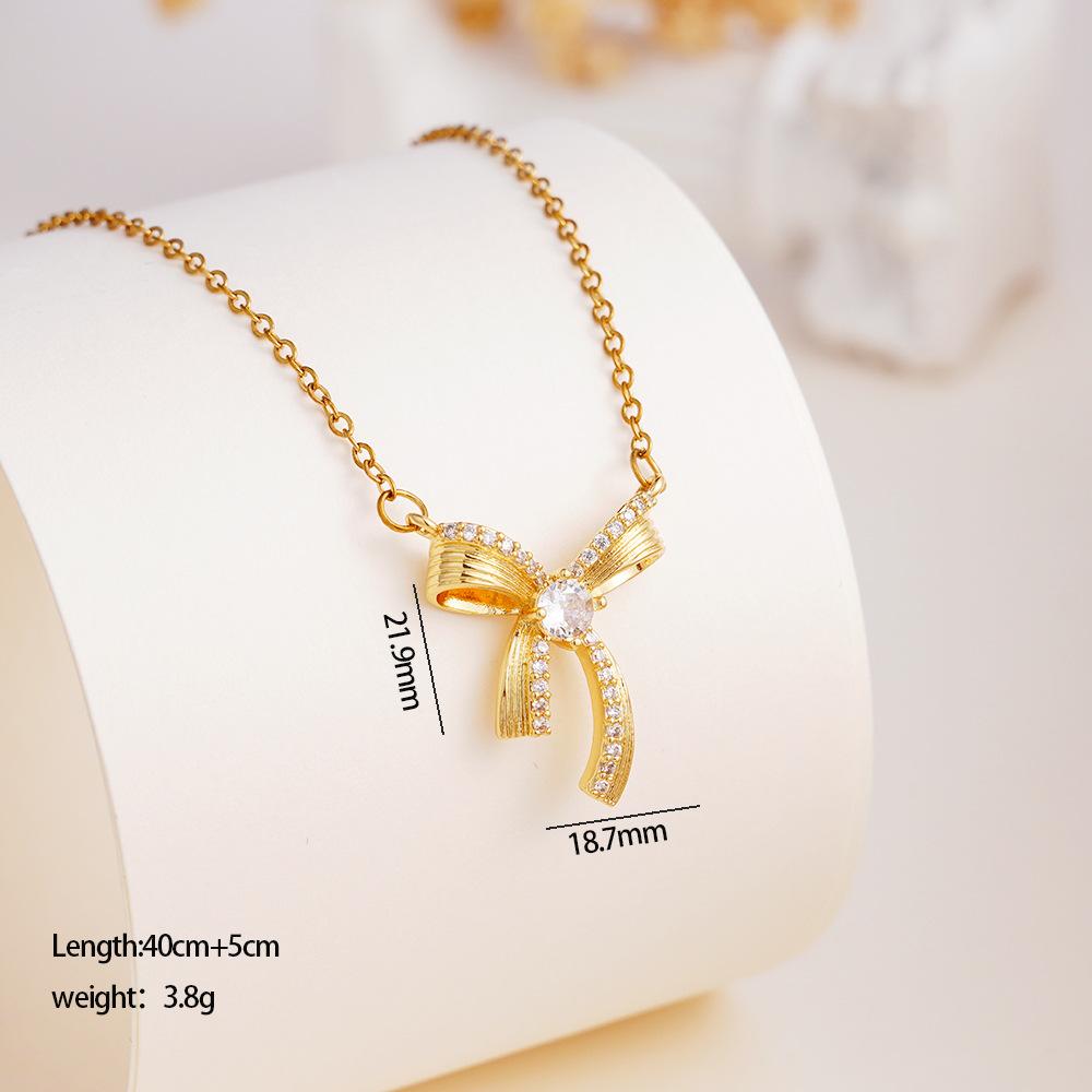 

Fashion Trendy Zircon Bowknot Choker Necklace for Women Girls Stainless Steel Chain Sweet Bow Jewelry Accessories Gift for Lover