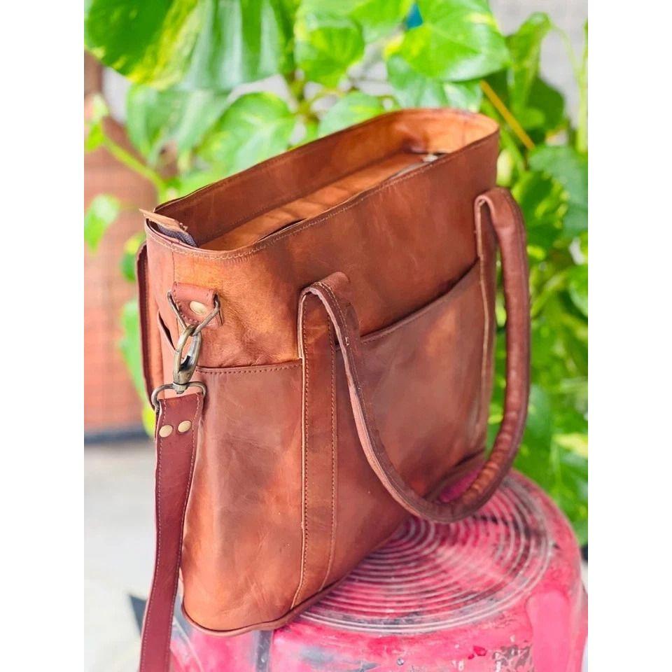 Women's Genuine Reliable Goat Leather Tote Shopping Handmade Bag