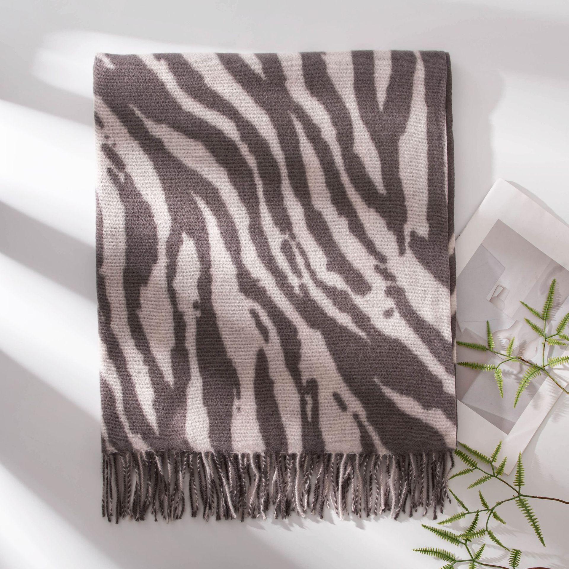 

Scarf Women s New Winter Silver Gray Animal Pattern Shawl Dual Use Double-sided Thickened Tassel Warm Scarf 80*200cm