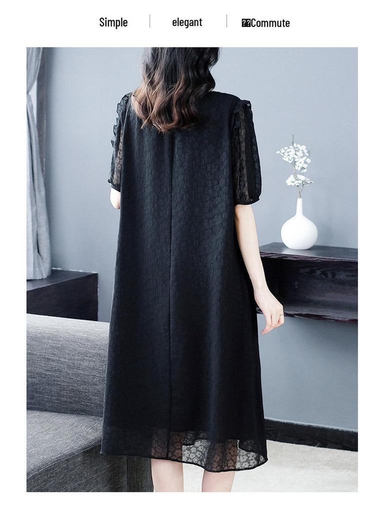 Rochie Chiffon Mărime Mare High-End cu Mânecă Scurtă pentru Femei de Vârstă Mijlocie