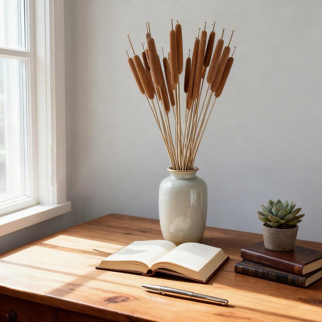 Natural Dried Cattail Rustic Brown Cattail Stems For Vase Filling, DIY Floral Arrangements, Wedding Centerpieces, Home Decor And Crafts