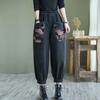 Women's Autumn Retro Denim Jeans Loose Plus Size Pocket Printed Lantern Pants Fashionable Denim Harem Pants
