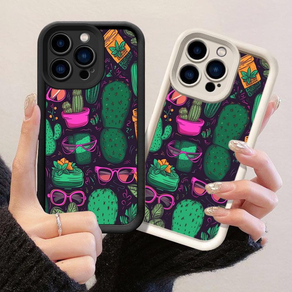 JT11 Aesthetics Doodles Cactus Cartoon Phone for for iPhone 17 Pro Max Samsung S26 Ultra A17 A26 A07 Xiaomi Redmi Note 14 Pro Plus Soft TPU Case Cover