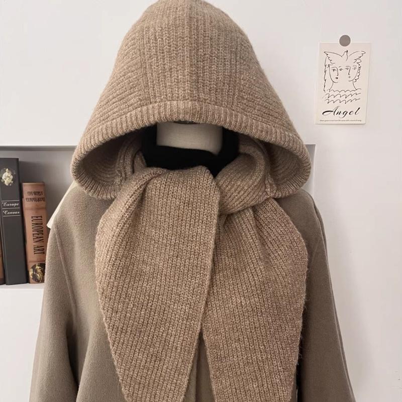 

Fashionable Wool Hat Autumn Winter Hat And Scarf In One Warm Earmuffs For Women Knit Neck Warmer хаки