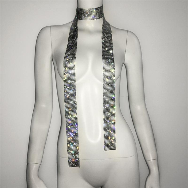 Glistening Scarf for Women Full Rhinestones Long Chain for Nightclub Prom Choker Exquisite Crystal Nightclub Jewelry