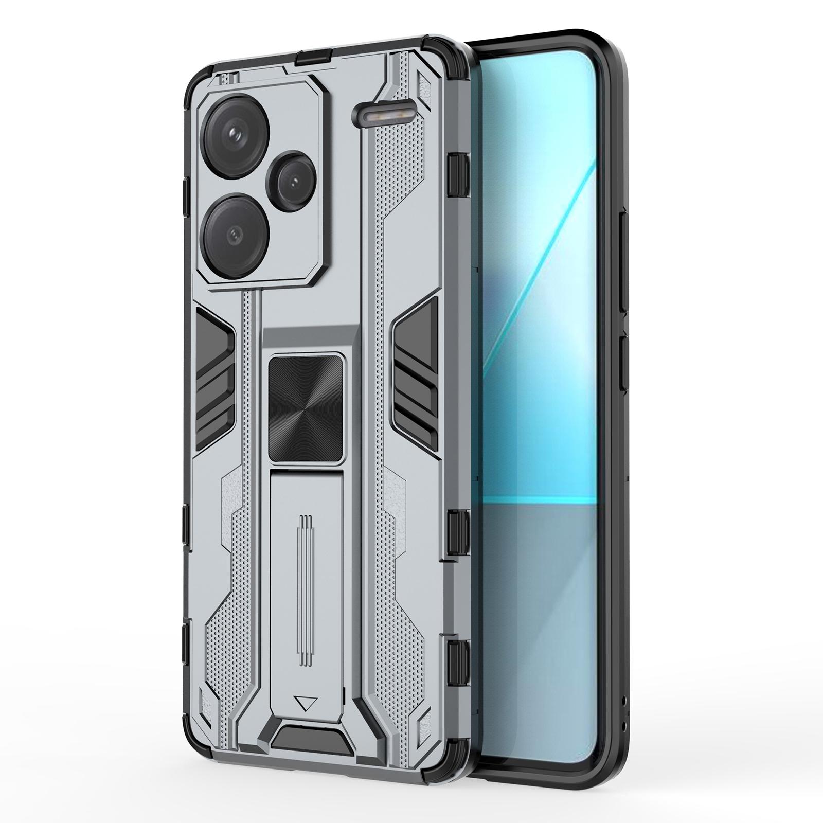 

For Xiaomi Redmi Note 13 Pro+ 5G Case PC+TPU Dual Layer Kickstand Phone Cover Grey