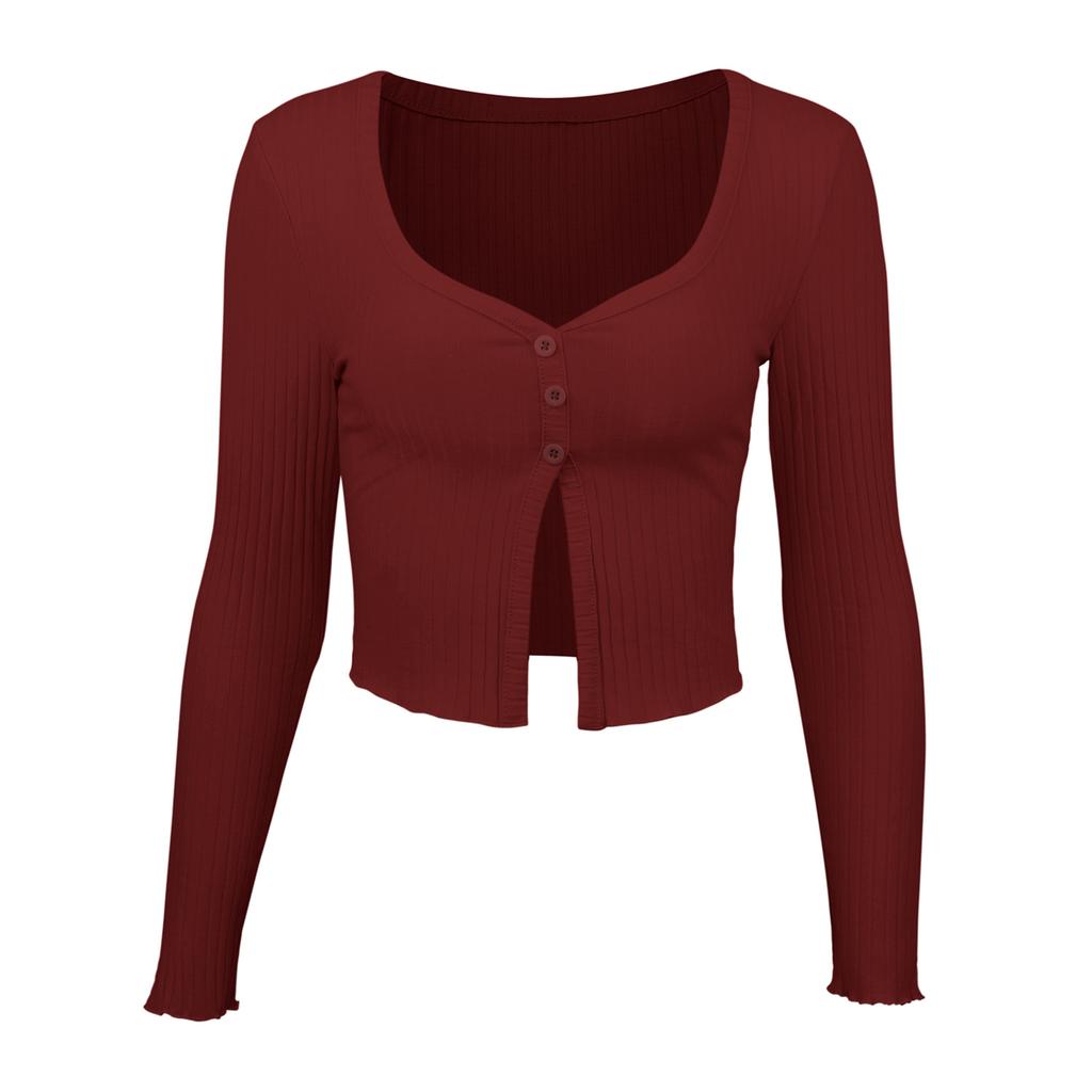 Spring and Summer New Long-sleeved Open-button Cardigan Top, Sexy Button-knitted T-shirt
