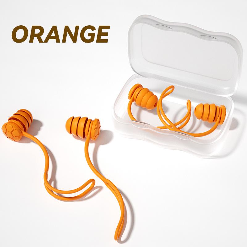 

Swimming Earplugs With Rope Waterproof 3-Layer Noise Cancelling For Swim Sleep Ergonomic Design With Lanyard Tether Anti-Loss оранжевый