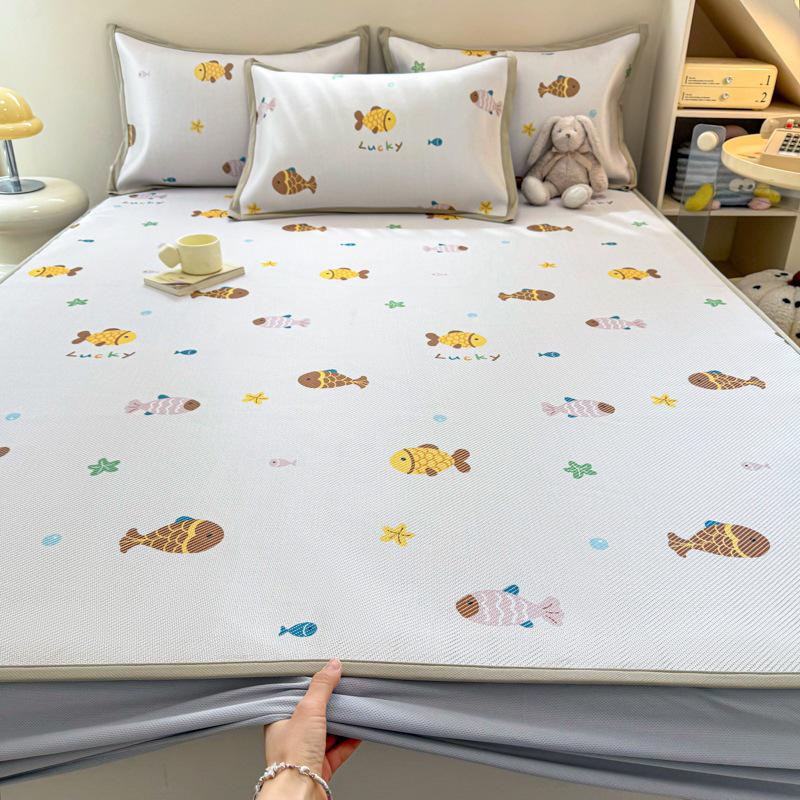 New Cute 3-Piece Ice Vine Cooling Mat Pillowcase & Bed Sheet Set with Digital Print - Spring/Summer