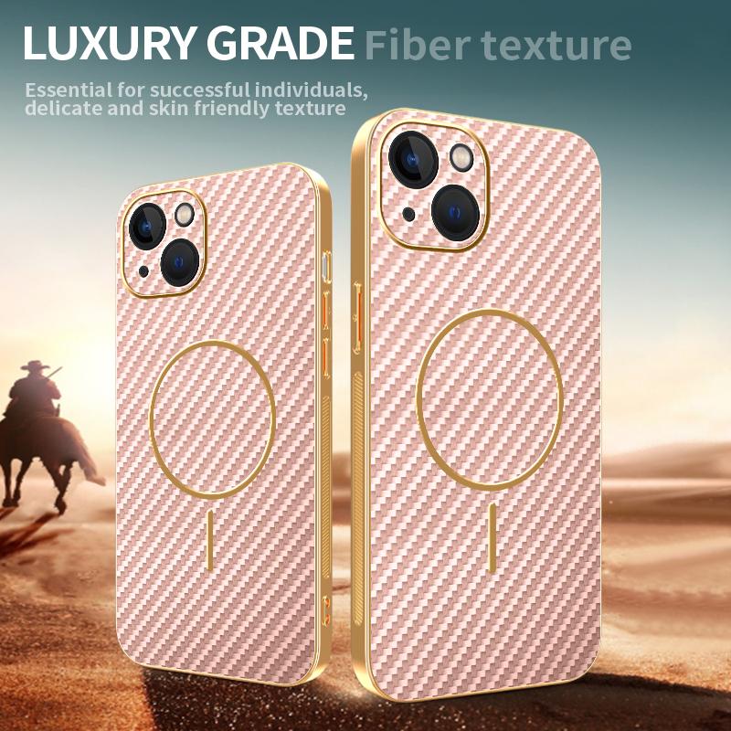 For iPhone 13 Phone Case Carbon Fiber Textured Electroplated TPU Back Cover
