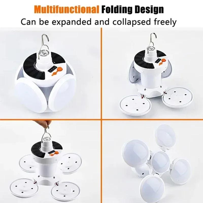 Solar Outdoor Portable LED Light Rechargeable Folding Lamp Search Bulb Camping Torch Emergency Lighting for Power Outages
