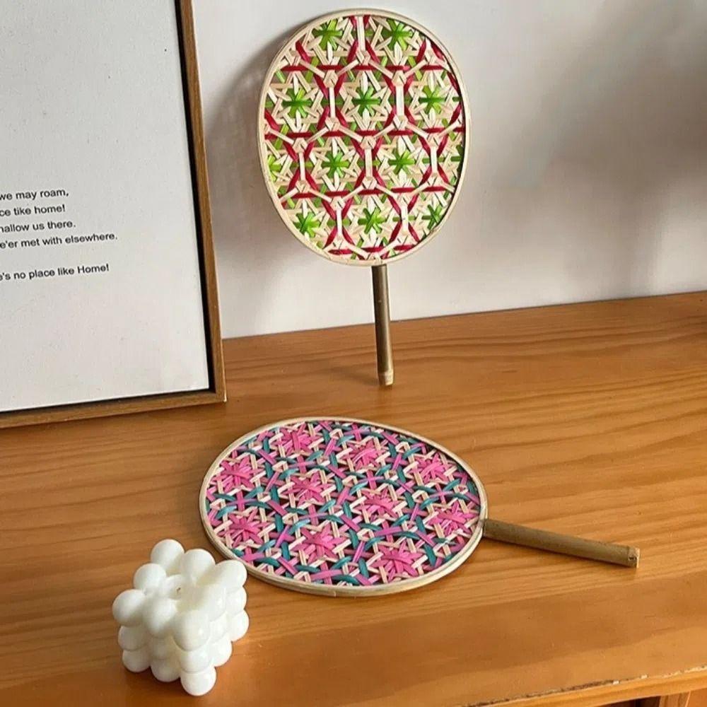 Handmade Bamboo Braided Fan Colorful Hand Cranked Fan Home Decoration Weaving Fan  Home
