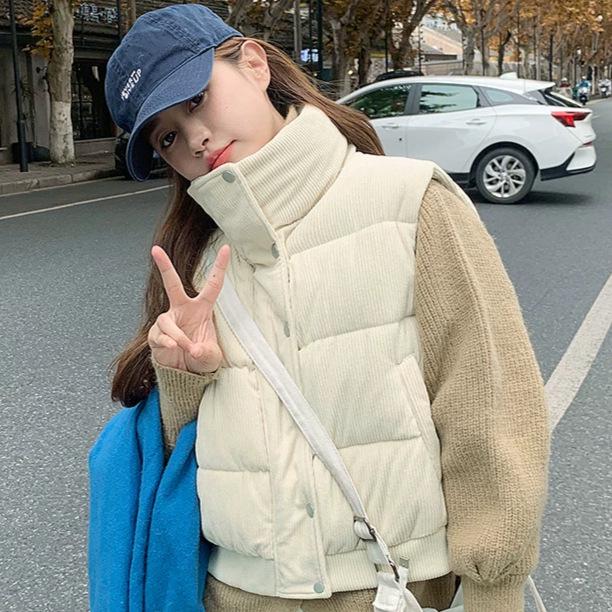 Women's Korean Style Corduroy Cotton Vest - Winter 2026 Loose Sleeveless Jacket