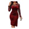 Seksi Kadınlar Uzun Kollu Dantel Patchwork Dantelli Bodycon Parti Elbise See Through