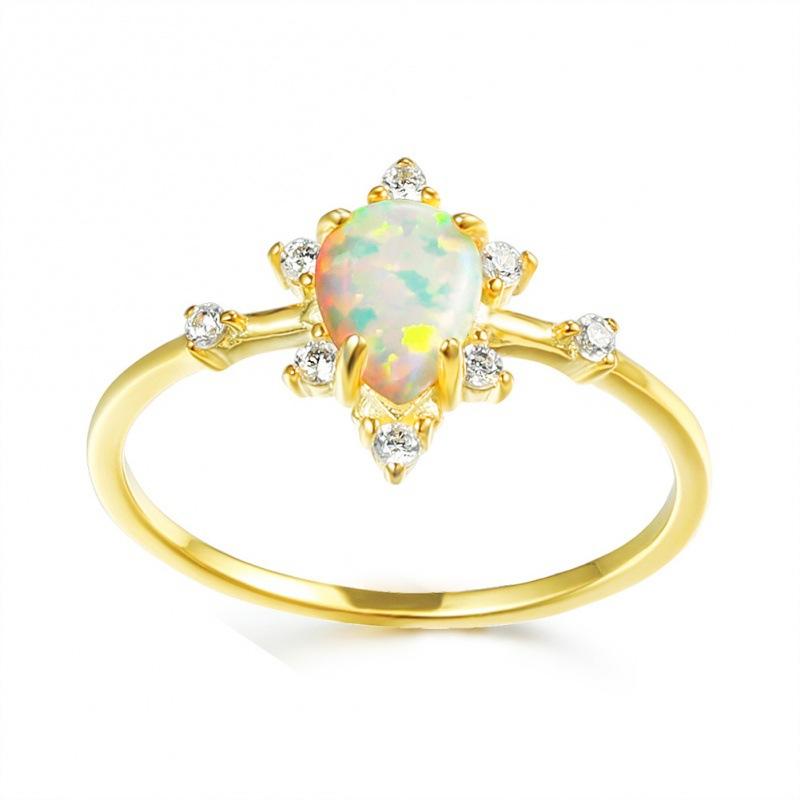 Wish Wind s Silver-plated Water Drop White Opal Edge White Diamond Ring Women s Vintage Jewelry no. 6