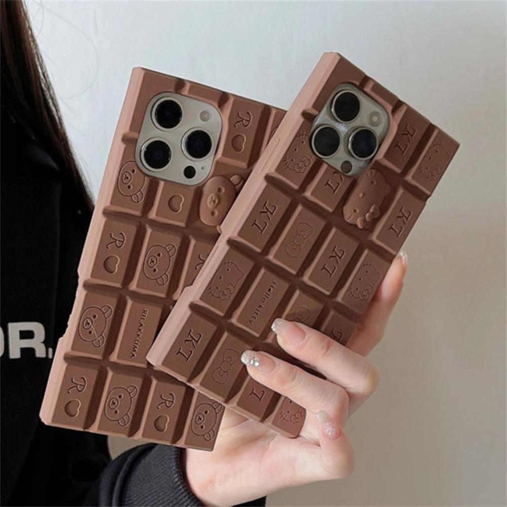 Chocolate Miniso Hello Kitty Silicone Phone Case for iPhone 16 15 13 12 14 11 Pro Max X XS Max XR Cartoon Rilakkuma Bear Cover