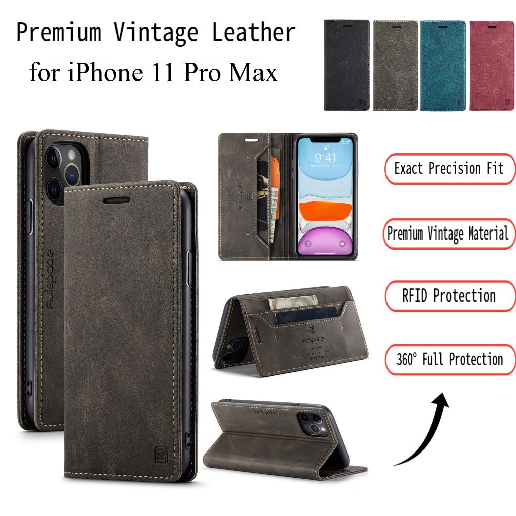 iPhone 11 Pro Max Vintage Leather Flip Wallet Case with RFID Blocking Card Slot, Matte Retro Folio Cover for Women Men (4 Colors)