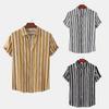 Camisa Casual de Verano para Hombre de Manga Corta Holgada a Rayas Tops con Solapa Abotonada para Adolescentes