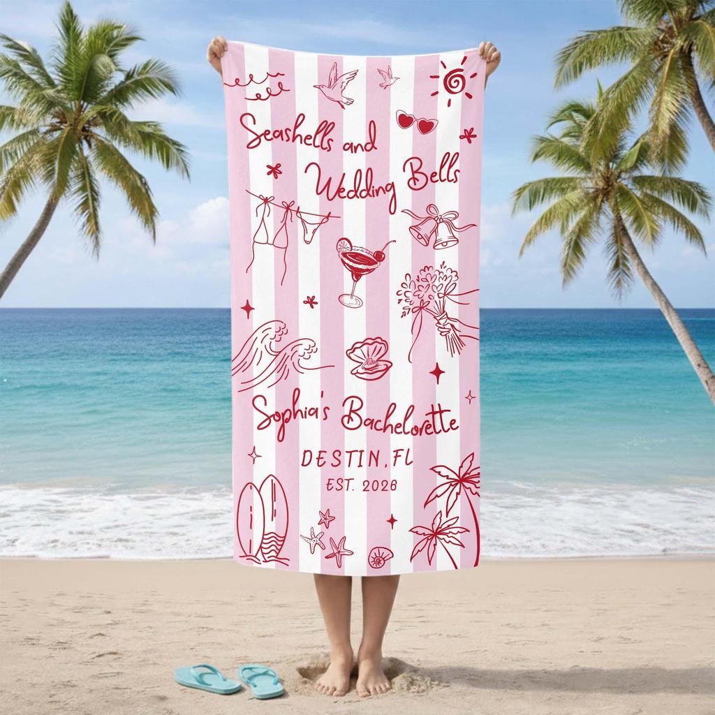 Personalized Bachelorette Beach Towel, Custom Bride Squad Pool Towel, Bridal Party Gift, Last Toast On The Coast Girls Trip