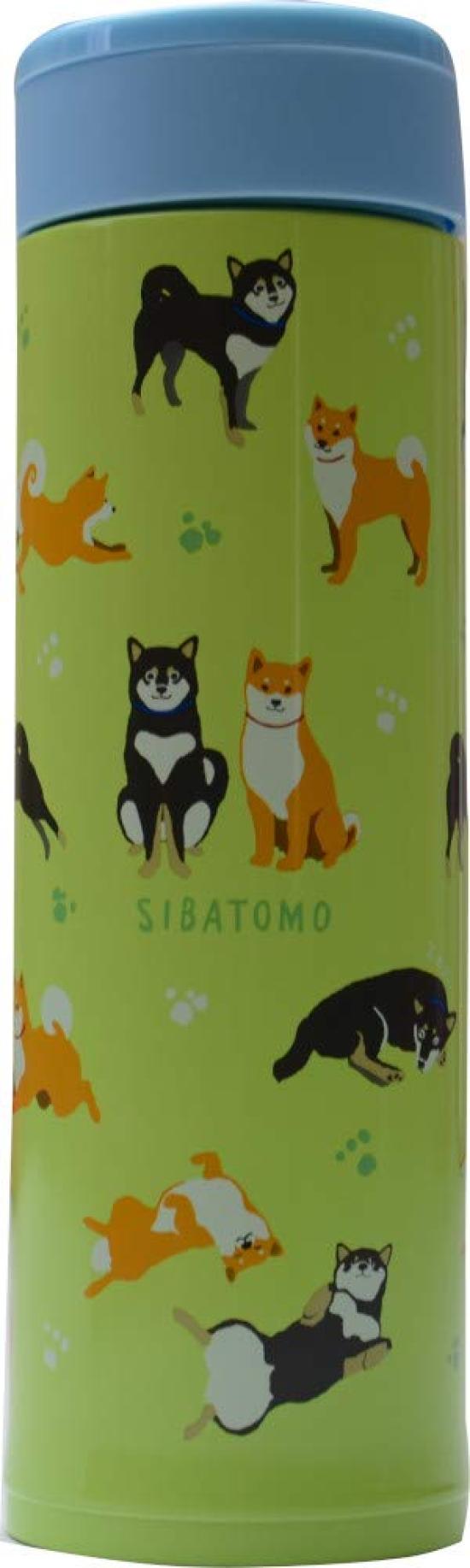 

Friendshill Stainless Steel Bottle, Shibatomo (Black Shiba Inu), Green, 450ml Capacity, Dimensions: 21cm x 6.4cm, Lid for Tea Bags and Medicine,