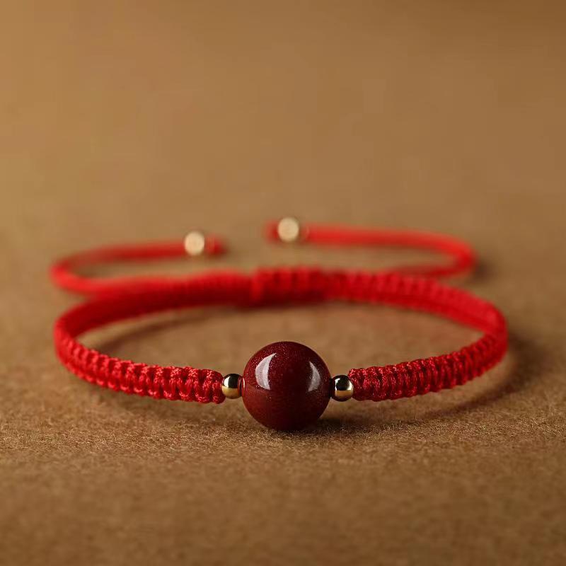 Cinnabar Red Hand-Woven Single Strand Triple Loop Bracelet
