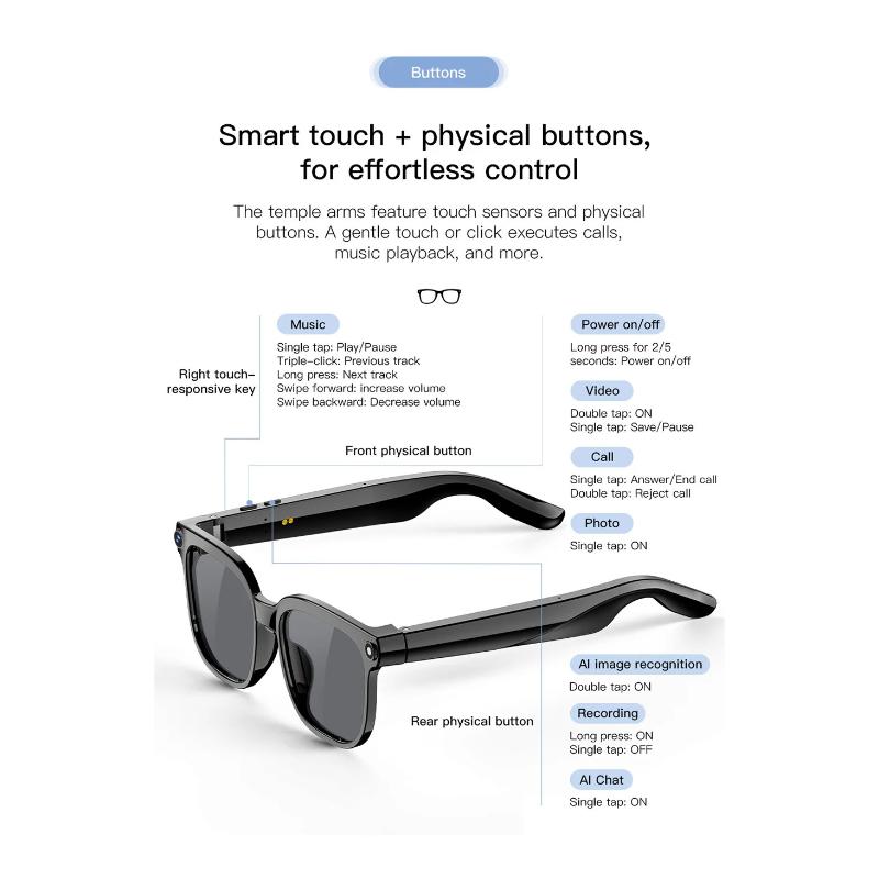2026 4K HD AI Smart Glasses Chat GPT 800MP Camera Recording WIFI Transnision Bluetooth Call 260Mah Voice Assistant Smart Glasses Real-time Translation