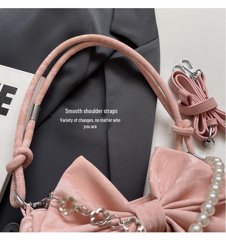 2024 Trendig Handväska med Rosett och Hjärta - Trendig Högkvalitativ Axelväska med Kedja