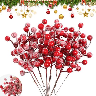 20PCS Artificial Fruit Snow Frosted Red Berry Stems Christmas Tree Decorations DIY Crafts Wedding Decor New Year Decoration