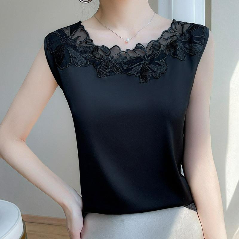 Женская кружевная майка с круглым вырезом, летняя верхняя одежда, женский костюм-водолазка большого размера без рукавов внутри XS