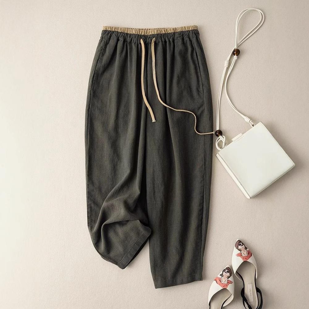 Sommer Retro Locker Haremshose Elastischer Kordelzug Taille Freizeithose Basic Vielseitigkeit Weiter Bein Knöchellang Hose