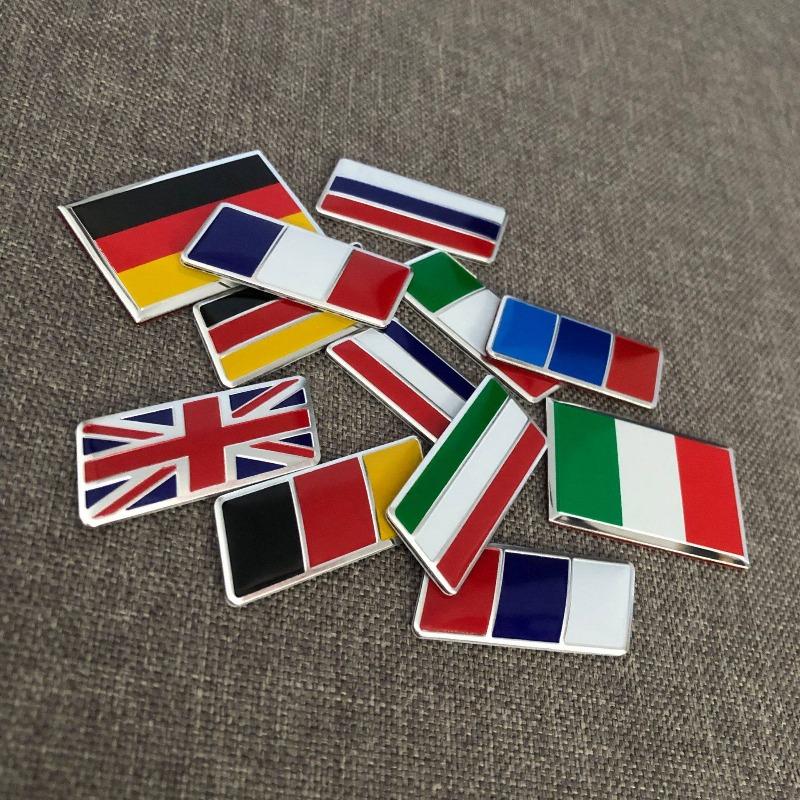 Car Steering Wheel Flag Stickers - Germany, France, Italy, Russia, Uk - Aluminum Emblem Body Decoration