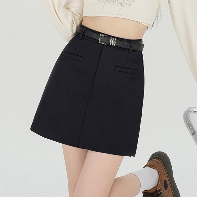 Women's Summer 2024 Black Midi Skirt - High Waist, Slimming, A-Line Design