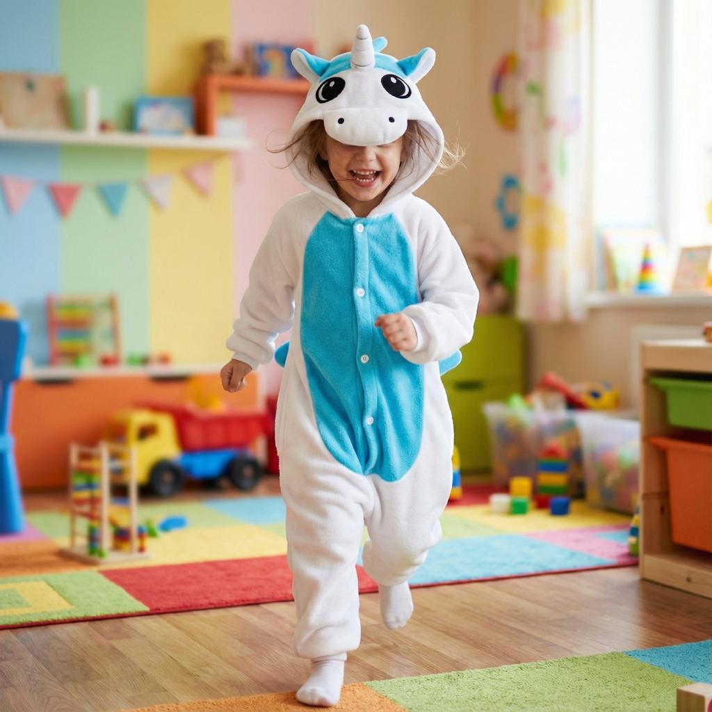 Piżama Onesie Kigurumi Kostium Przebranie Biały Jednorożec Dzieci 125-135Cm