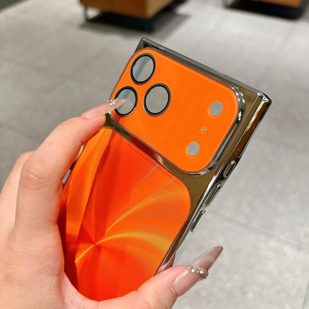 Straight Edge Aurora CD Texture Phone Case For iPhone 17 16 15 14 13 Pro Max Plus Glass Lens Protect Glossy Plating Soft Cover