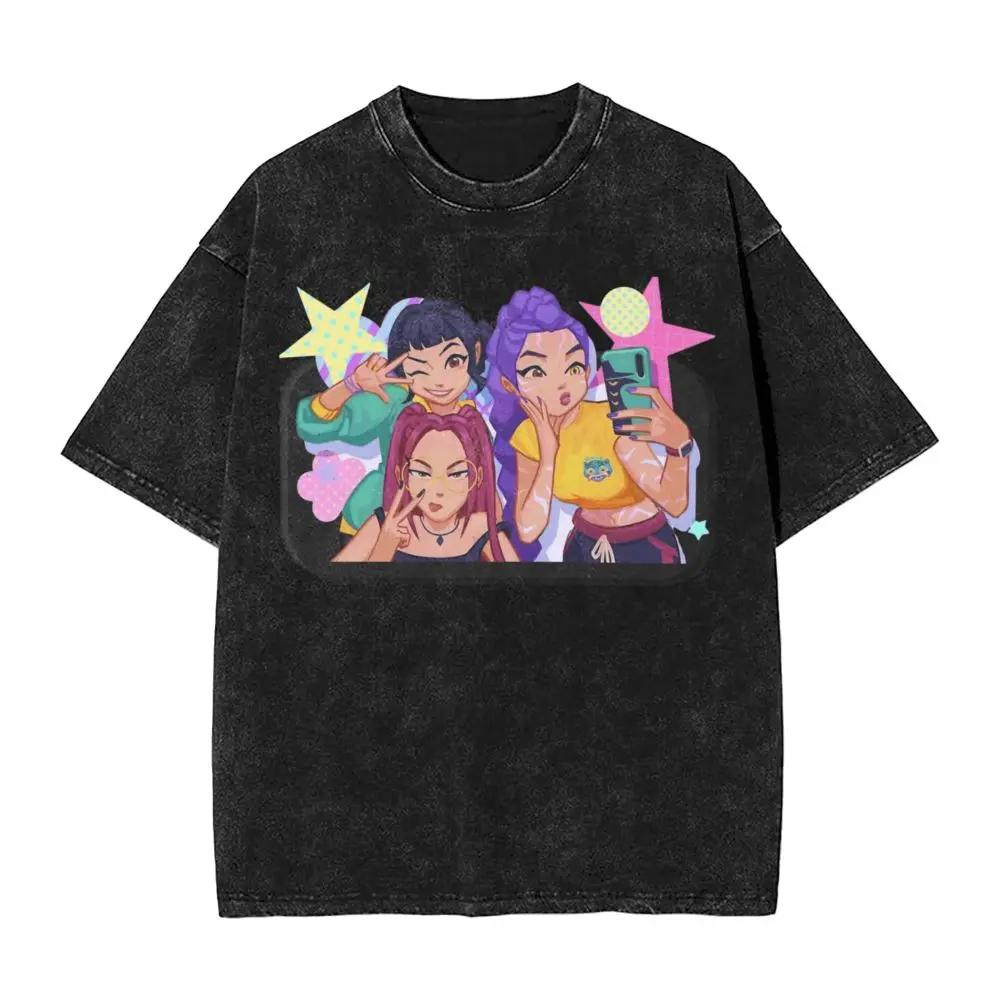 Jinu Saja Boys Kpop Demon Hunters Washed T Shirt Men Y2K Funny Casual T Shirts Summer Harajuku Tee Shirt Print Clothing