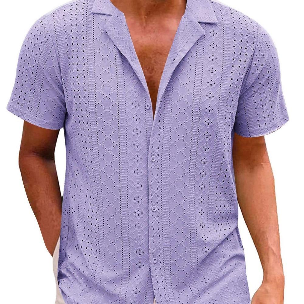 Summer Men's Lapel Shirt Fashion Casual Loose Comfortable Button Solid Color Men's Short-sleeved Knit Shirt
