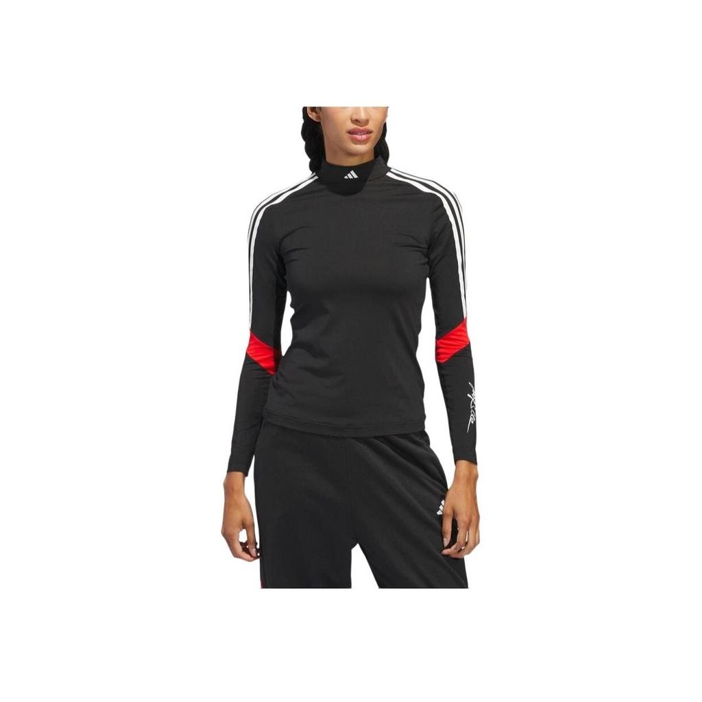Adidas Jay3lle Three Stripe Mock Neck Long Sleeve T-Shirt Women Tops Black IT0871