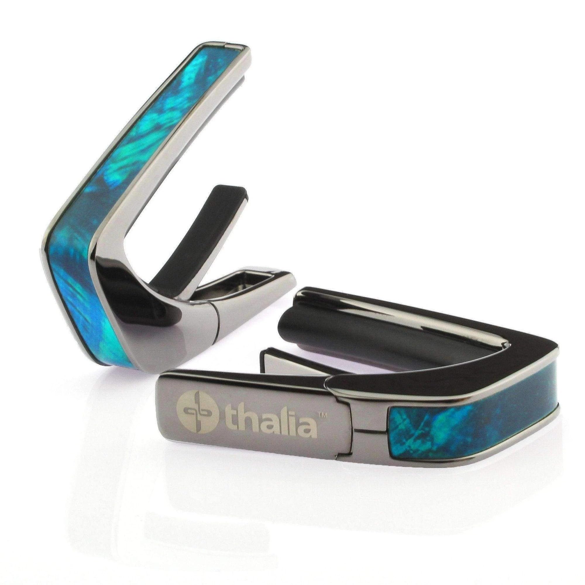 

Thalia Capos Exotic Shell ANGEL WING Guitar Capo with Fret Pad ANGEL Series/TEAL 12-inch (Black Chrome/TEAL WING)