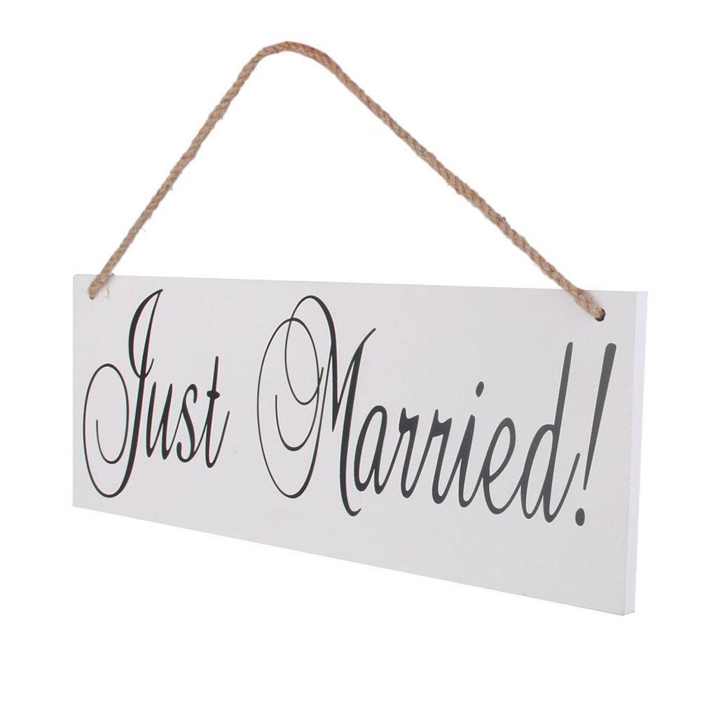 Just Married Wood Wedding Sign Cardboard Paper Wire Hanger Wedding Party Decoration Hanging Bunting Banner Ceremony Use