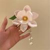 Fashionable Magnolia Resin Hair Clip Pearls Chain Decoration Hair Barrette For Women Various Hairstyles and Occasion