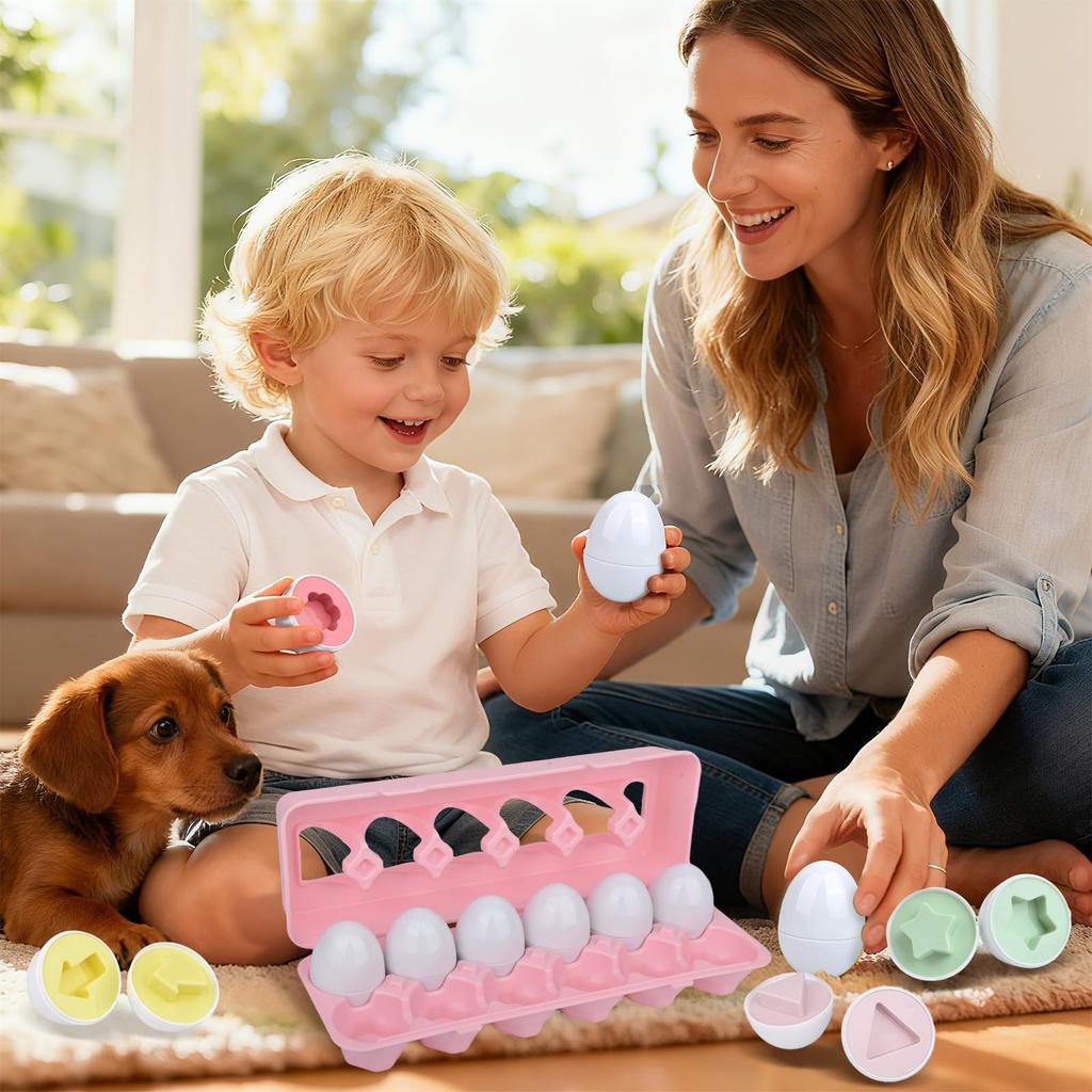 Matching Eggs Montessori Educational Toy Shape Matching Toy Educational Toy Matching Eggs for Toddlers Shape Sorting Egg Puzzle 12-Piece Set Colorful