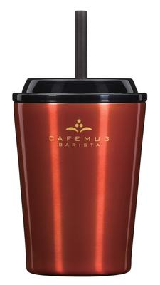 Bicchiere con Cannuccia Pearl Metal HC-520, 300ml, Design Ciliegia del Caffè, Isolamento Sottovuoto, Tazza da Caffè Barista