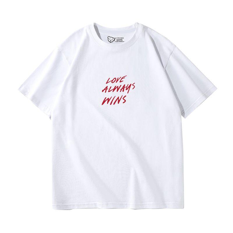 Love Always Wins Short Sleeve T-shirt for Women 2025 New Arrival Summer Pure Cotton Casual Easiest for Match Shoulder Half Sleeve Fashion