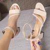 2025 Summer New High Heeled Sandals Fashion Round Toe Open Toe Ladies Shoes New Concise Fairy Style  Low Heel Square Heel Shoes