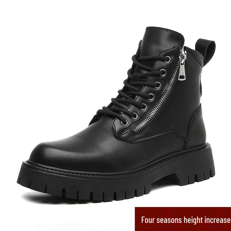 2024 Men's Mid-Cut Height-Enhancing Martin Boots with Soft Side Zipper - British Workwear Style High-Tops