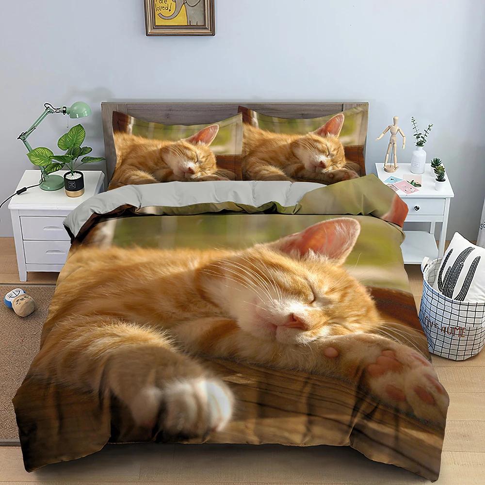 3D zvířecí vzor Sada povlaků na přikrývku Sada povlečení se vzorem roztomilé kočky Polyesterový povlak na přikrývku King Twin Single Size Domácí Textilní Kotě